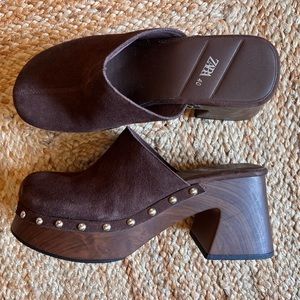 ZARA PLATFORM CLOGS MULES DARK BROWN SUEDE SOZE 9-9.5/40 excellent condition